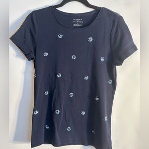 TALBOTS NAVY WITH SEQUINS DETAIL ON FRONT SHORT SLEEVES T-SHIRT WOMEN’S SIZE S